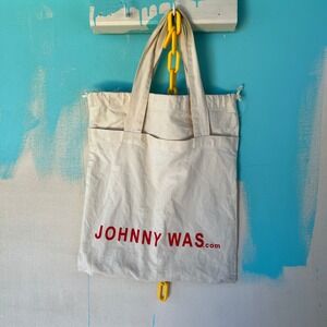 Johnny Was Canvas Tote Bag with Red Logo Branding Reusable 2000s Eco-Friendly‎